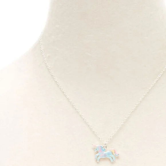 Glitter Pastel Unicorn Pendant Necklace Turquoise - Picture 4 of 13